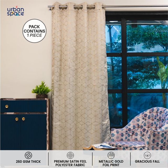 Urban Space Blackout Window Curtains for Living Room, Gold Foil Printed 1 Piece - Hexagon Beige