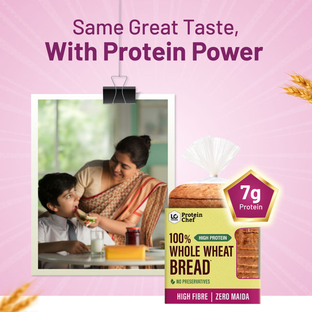 Protein Chef High Fibre 100% Whole Wheat Bread (Zero Maida) - Atta Bread Made MP Sharbati Wheat