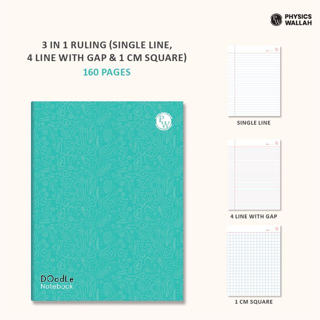 PW Doodle Notebook Set | 6 x 160 Pages, Mixed Formats (Single Line, 4 Line With gap, 1 cm Square)