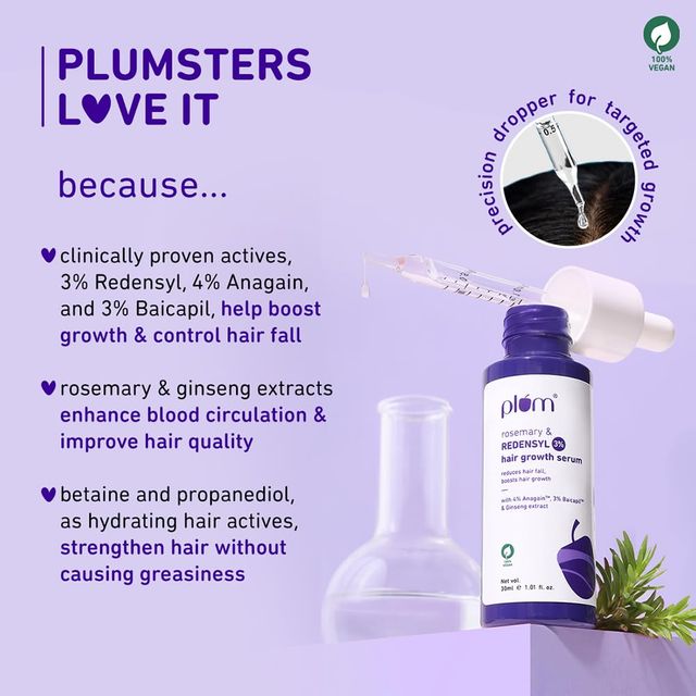 Plum Rosemary & 3% Redensyl Hair Growth Serum With 4% Anagain 3% Baicapil & Ginseng Extract