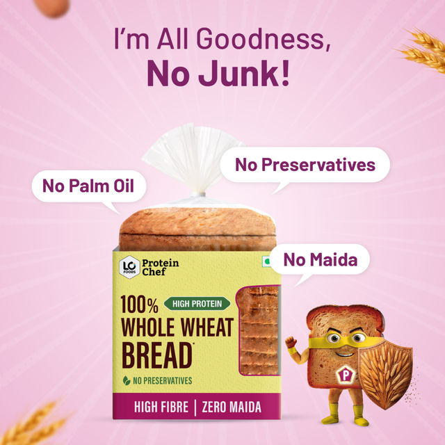Protein Chef High Fibre 100% Whole Wheat Bread (Zero Maida) - Atta Bread Made MP Sharbati Wheat