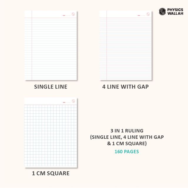 PW Doodle Notebook Set | 6 x 160 Pages, Mixed Formats (Single Line, 4 Line With gap, 1 cm Square)