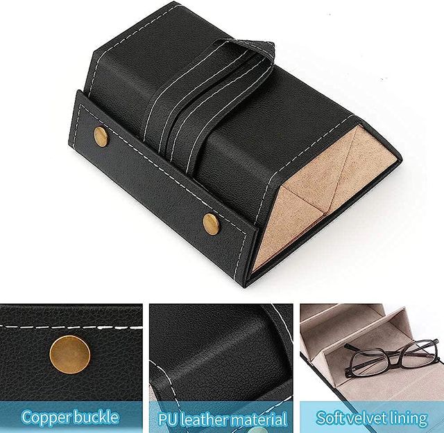 Awestuffs 3 Slots Foldable PU Leather Sunglasses Case - Buy at