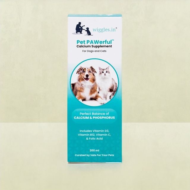 WIGGLES Pet PAWerful Calcium Phosphorus Syrup Supplement Dogs Cats, Essential Multivitamins Bone, Digestion, Skin Coat Care