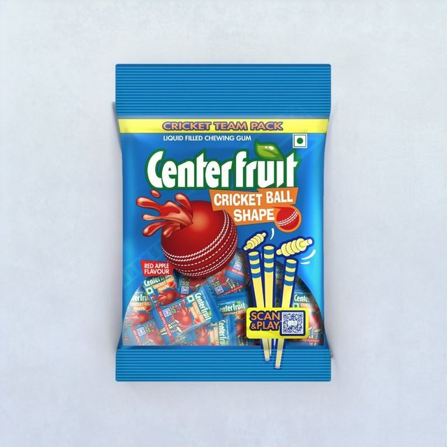Center Fruit Liquid Filled Cricket Shape Ball, Red Apple Flavour