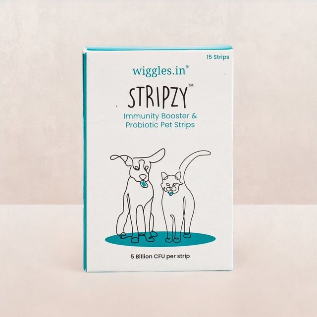 Wiggles Stripzy Immunity Booster Probiotics Dogs Cats Pet Ashwagandha Brahmi Health Strips (Blue Berry) 15 Strips