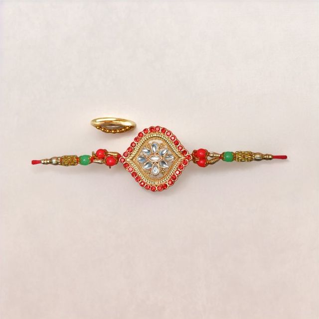 Aurum Baahubali Red Beads Rakhi - Festive Rakhi