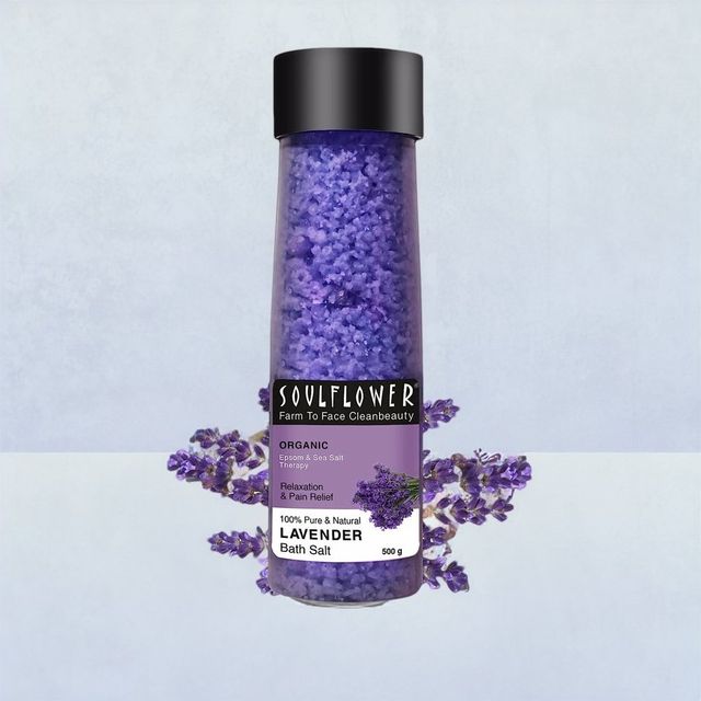 Soulflower Lavender Bath Salt For Muscle Relief & Relaxation(500gms) & Soulflower Lavender Essential Oil(15ml) Combo