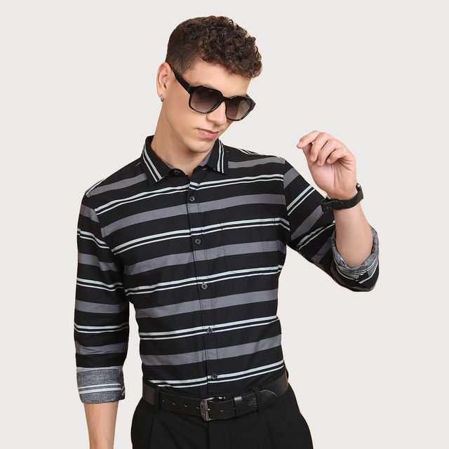 Buy Ketch Men Horizontal Striped Slim Fit Shirt | Black | XL