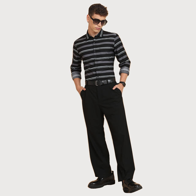 Buy Ketch Men Horizontal Striped Slim Fit Shirt | Black | XL
