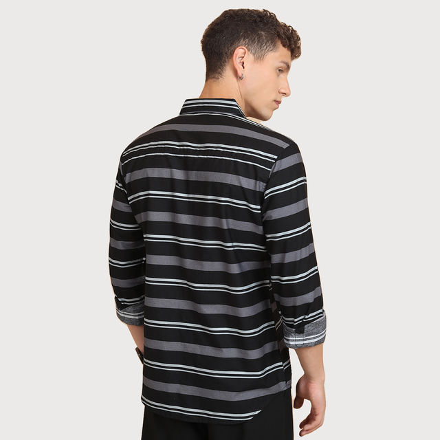 Buy Ketch Men Horizontal Striped Slim Fit Shirt | Black | XL