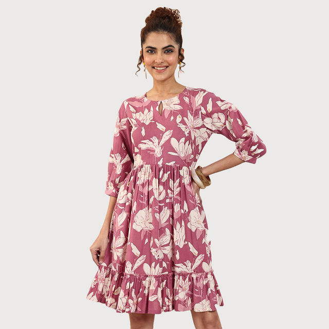 Buy Libas Women's Printed Cotton Fit and Flare One Piece Dress
