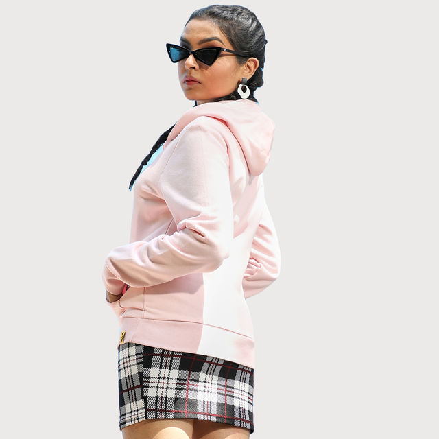 Buy Campus Sutra Women's Zip-Front Hoodie With Ribbed Hem | Pink