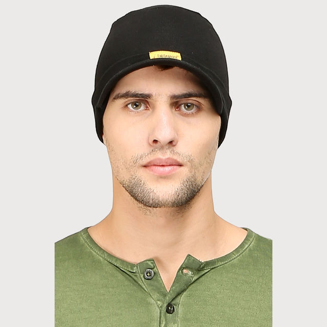 Buy Fabseasons Unisex Solid Cotton Skull Cap | Black - Free Size