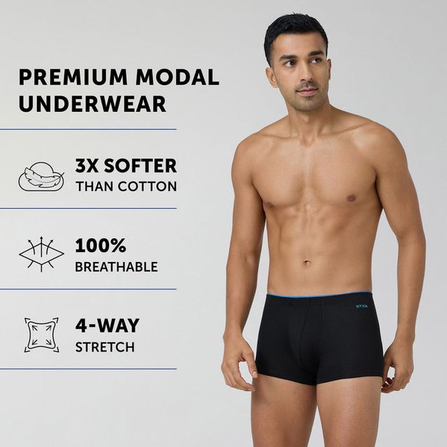 Buy XYXX Men's Uno Modal Solid Trunks Pack of 1, Black| L Online