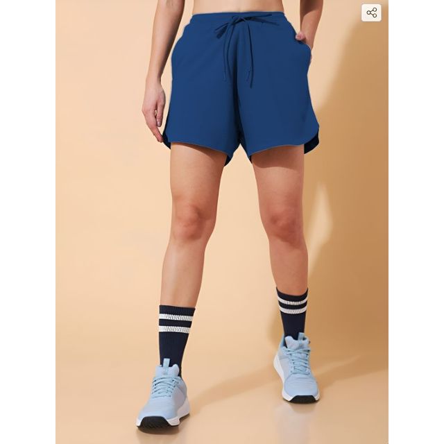 Springman Solid Blue Shorts With Elastic & Drawstring For Women | XL