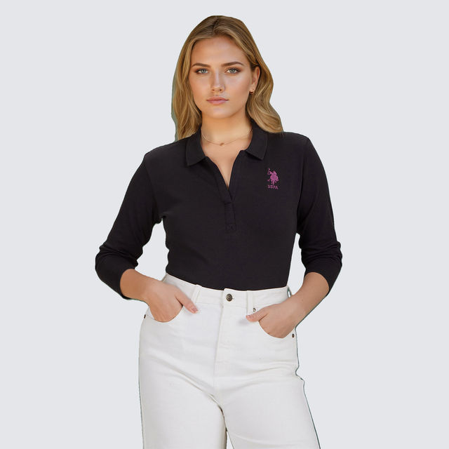 Buy U.S. Polo Assn. Women's Long Sleeve Cotton Polo Shirt | Black