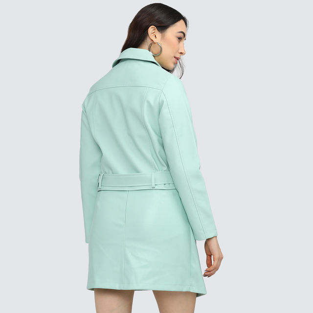 Buy Tokyo Talkies Women's Solid Faux Leather Jacket | Dusty Mint Buy Tokyo Talkies Women's Solid Faux Leather Jacket | Dusty Mint