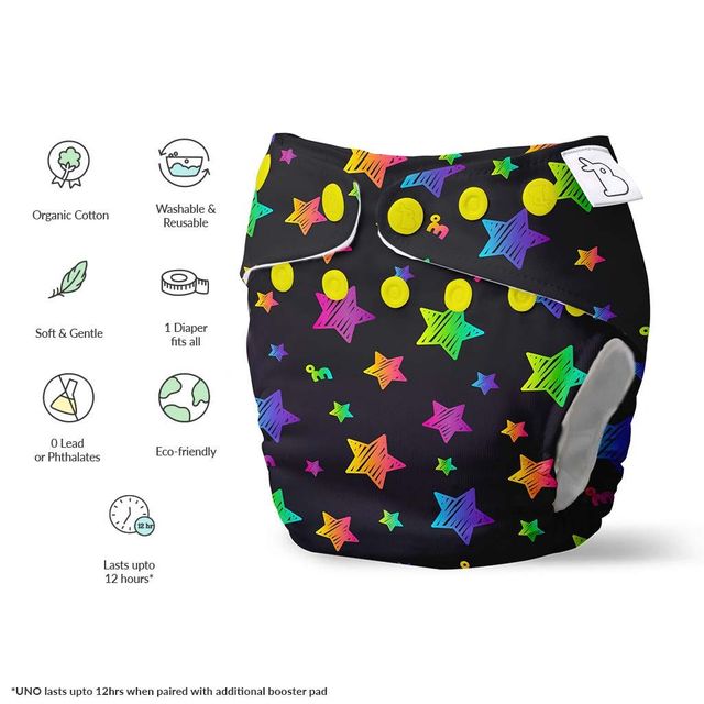 Super Bottoms New Uno Cloth Diaper For Kids | Multicolour | Free Size (0 - 3 years)