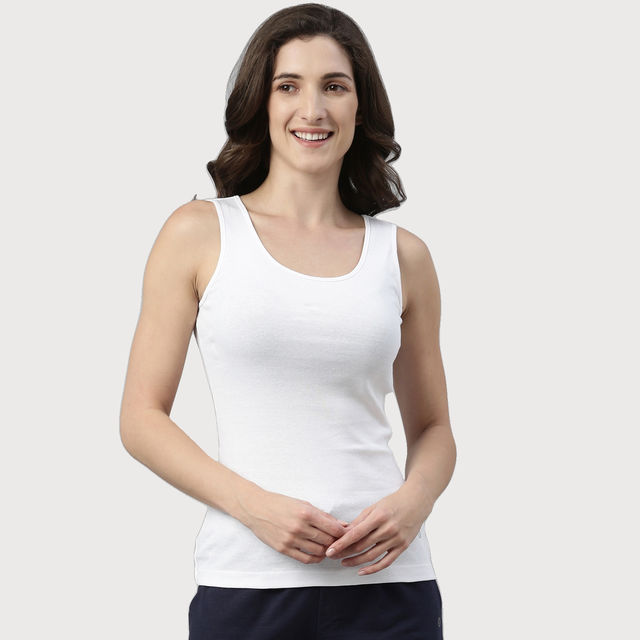 efu EATHER SLEEVELESS TOP ホワイトF Buy Enamor Women's E025 Slim Fit Tank Top|Stay New Finish | White
