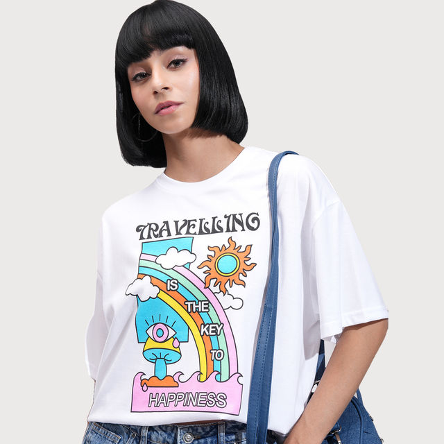 Buy Tokyo Talkies Women's Graphic Printed Slim Fit T-Shirt | White