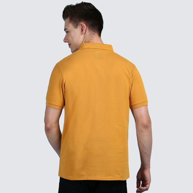 Buy Lux Cozi Men's Solid Cotton Polo T-shirt with Pocket | Mustard