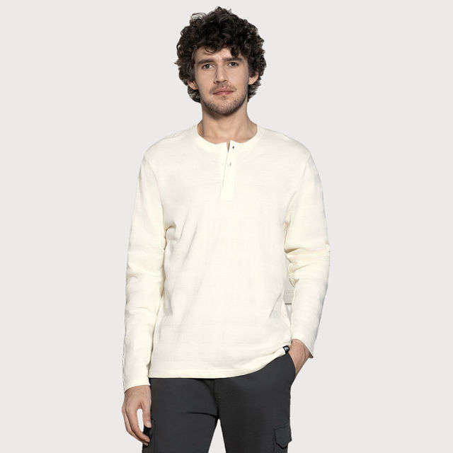 Dennis Lingo Men's Henley Neck Textured Full Sleeve T-shirt - Buy