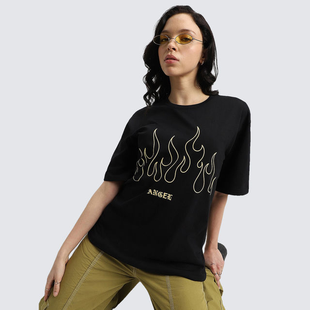 Buy Juneberry Black Graphic Print Oversized Fit T-Shirt - XL