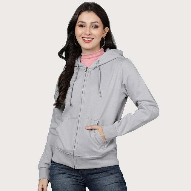 Buy Alan Jones Clothing Women's Solid Zipper Hooded Sweatshirt