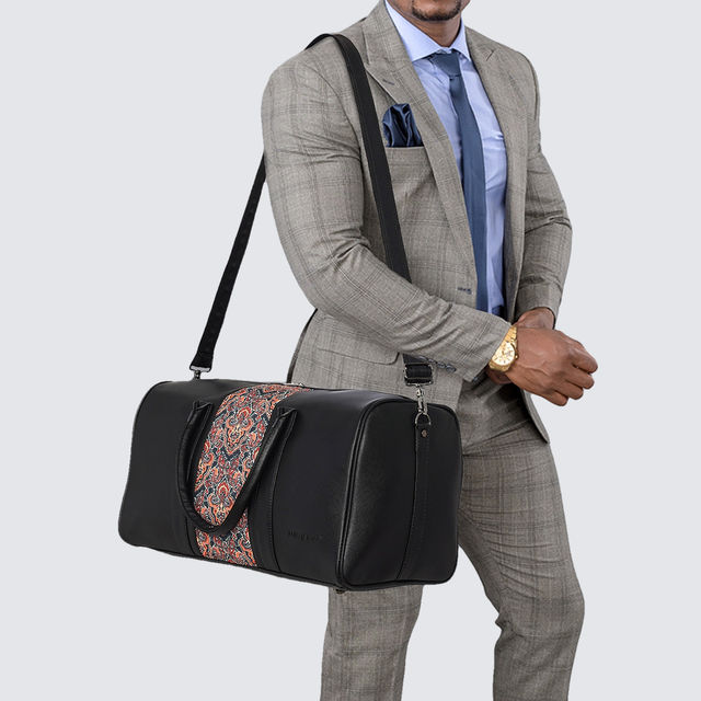 Fur Jaden 33 L Black Vegan Leather Spacious Weekender Duffle Bag