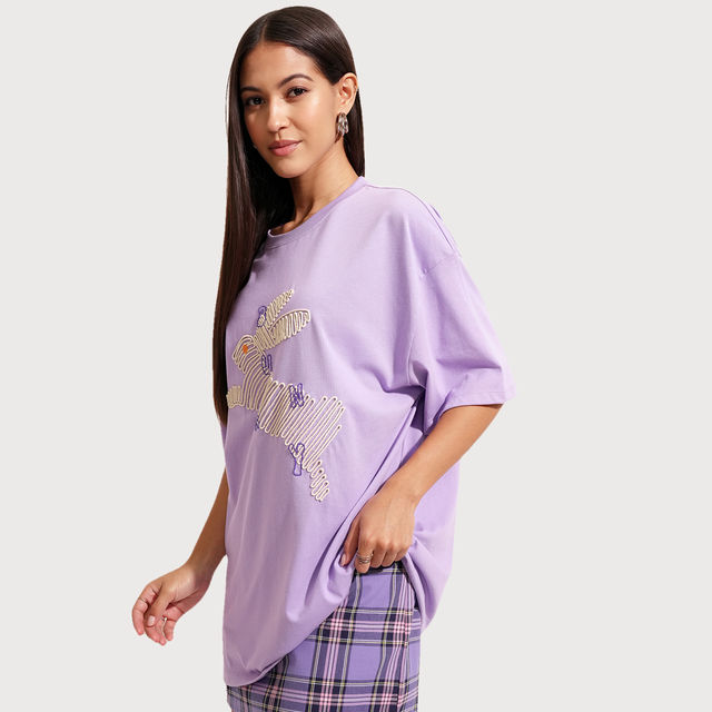 Buy Tokyo Talkies Women's Chest Embroidered T-shirt | Purple - M