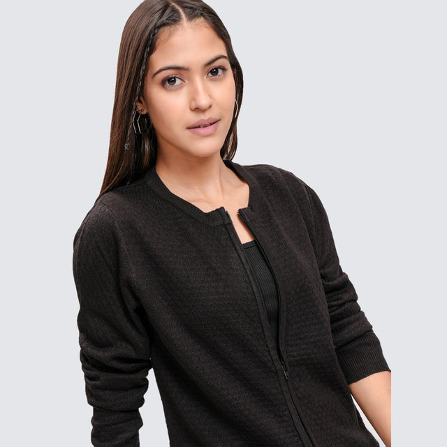【美品】☆HEVE☆Bubbly 2way Cable Cardigan 黒☆ Tokyo Talkies Women's Self Design Cardigan Sweater - Buy at ₹506