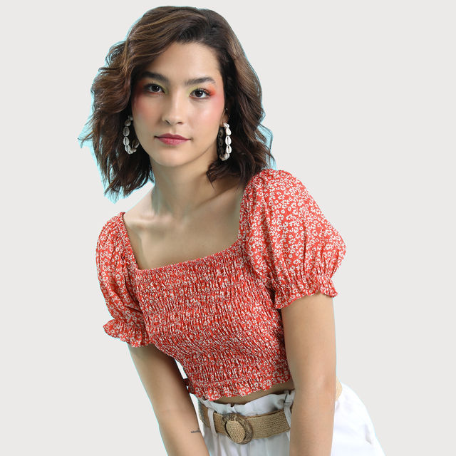 Buy Tokyo Talkies Women's Floral Printed Puff Sleeves Smocked