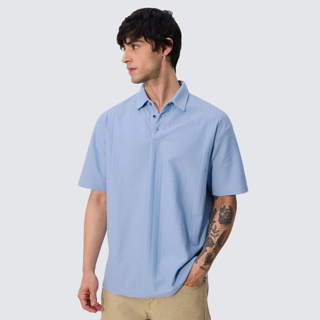 The Souled Store Men's Textured Polo Aqua Oversized Polo - Buy at