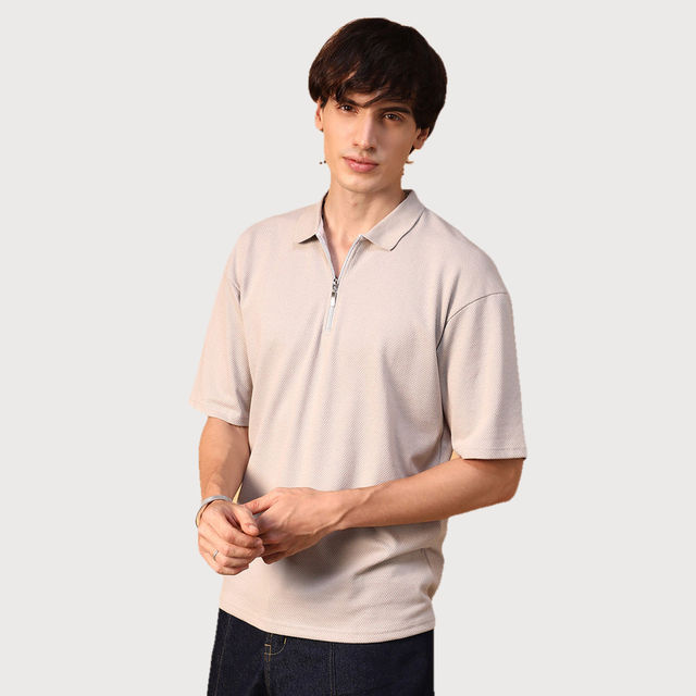Buy Campus Sutra Men's Solid Oversized Polo T-shirt | Beige - M