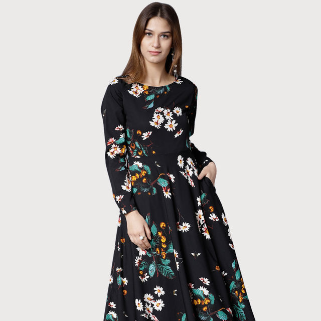 Buy Tokyo Talkies Women's Floral Printed Maxi Dress | Black - S
