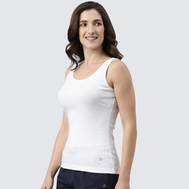 Buy Enamor Women's E025 Slim Fit Tank Top|Stay New Finish | White