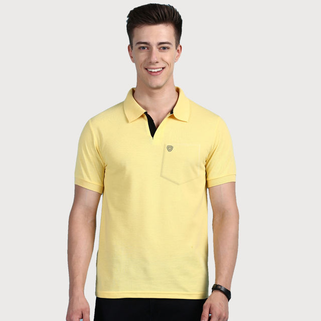 Buy Lux Cozi Men's Solid Cotton Polo T-shirt with Pocket | Yellow