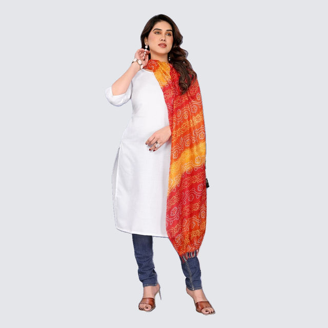Riglozi White 3/4 Sleeves Cotton Made White Long Round Neck