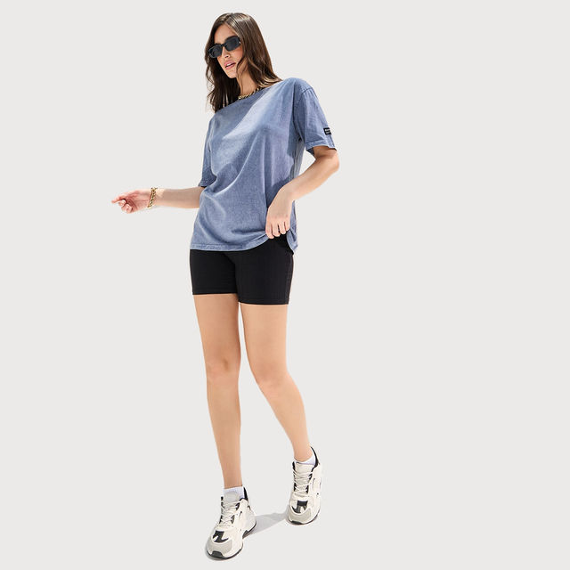 Styli Women's Oversized Acid Wash T-shirt with Badge Detail - Buy
