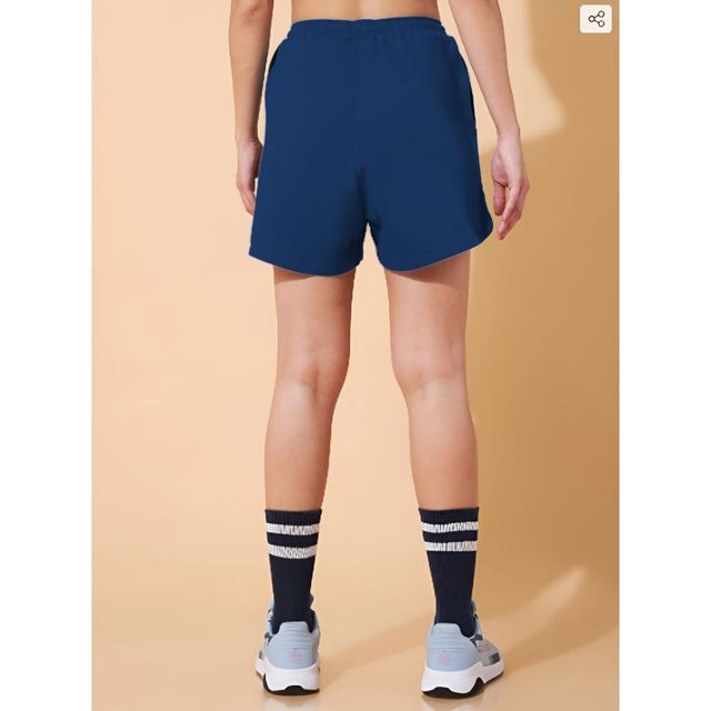 Springman Solid Blue Shorts With Elastic & Drawstring For Women | XL
