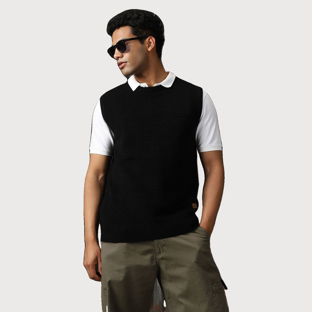 Buy High Star Men's Sleeveless Round Neck Pullover Vest | Black