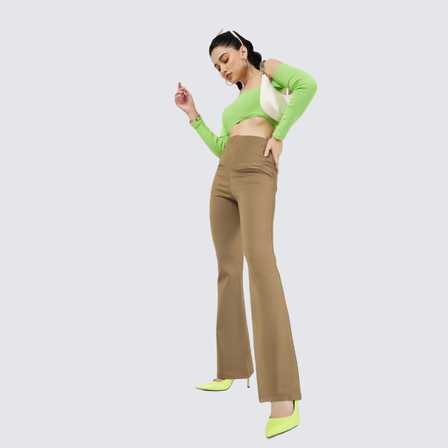 Buy SASSAFRAS Women's Pocket Bell Bottom Pants | Beige - M Online