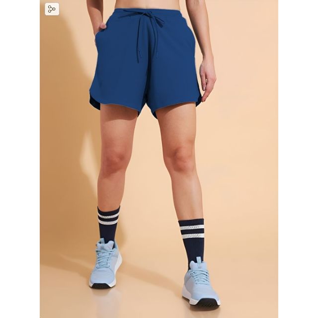 Springman Solid Blue Shorts With Elastic & Drawstring For Women | XL
