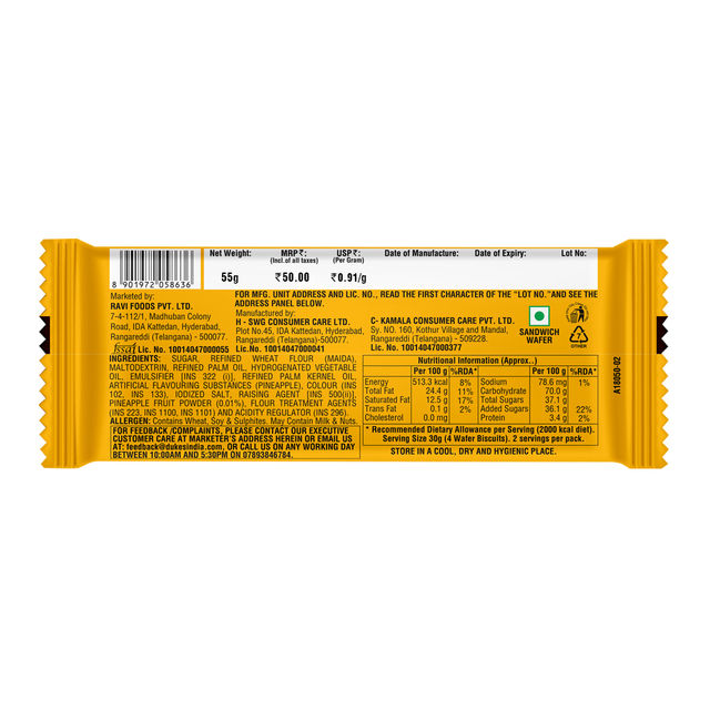 Dukes Waffy Biscuits Pineapple Wafers