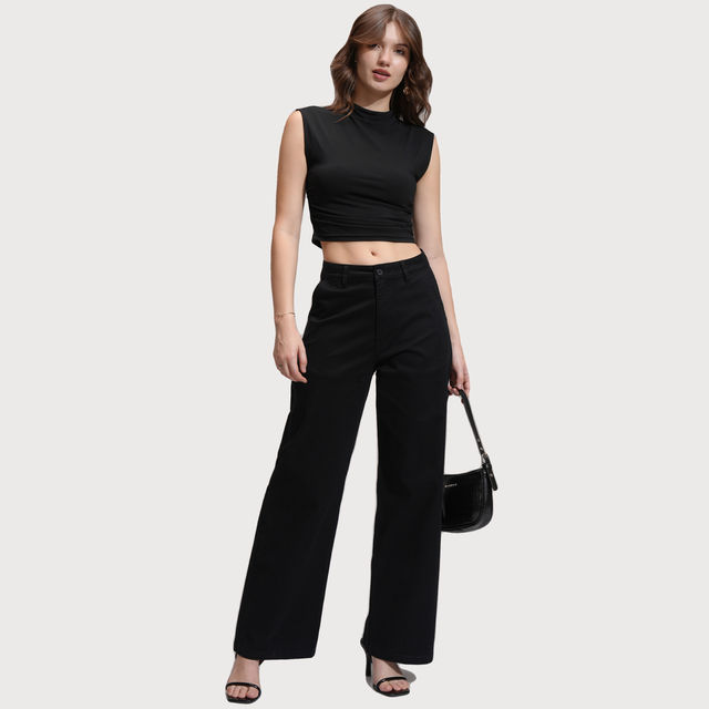Buy Tokyo Talkies Women's High Waist Wide Leg Trouser | Black - S