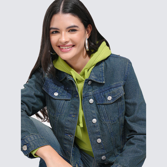 Buy Tokyo Talkies Women's Solid Denim Jacket | Mid Blue - L Online