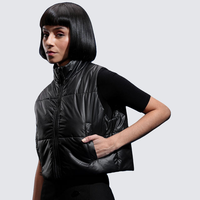 Buy Tokyo Talkies Women's Solid Crop Puffer Jacket | Black - M