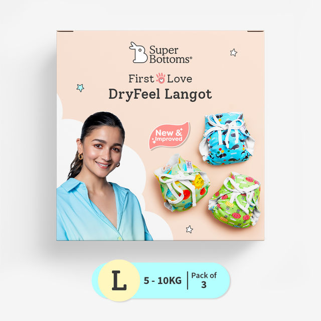Super Bottoms Dry Feel Langot Baby Diaper For Kids | Multicolour | L (5 - 10 kg)