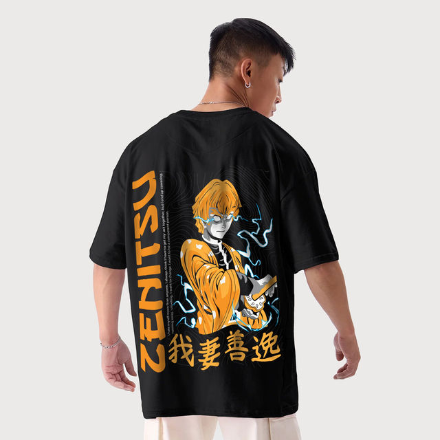 Buy De Tees Men's Oversize T-shirt | M-OST-ZENITSU-2 | Black - L